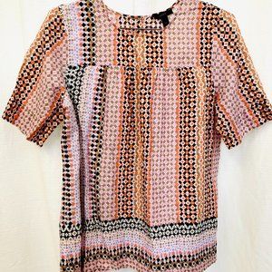J.Crew Geometric Print Top - Short Sleeve Size 10, Pink / Orange Blouse